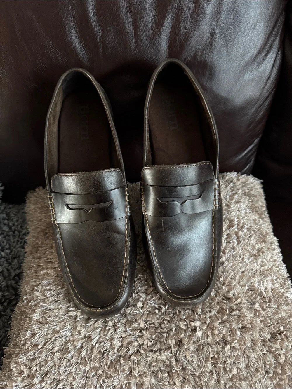 Born Dark Brown Leather Penny Loafers